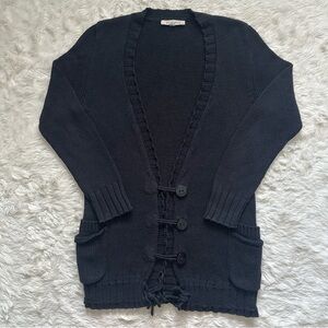See By Chloe Cardigan Toggle Button Front Sweater Linen Cotton Blend Black Sz 6